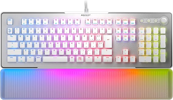 ROCCAT ゲーミングキーボード Vulcan II Max JP 日本語配列 有線 ホワイト/白 オプティカル リニア 静音 フルサイズ カスタマイズ可能 RGB 半透明アームレスト ボリュームダイヤル 日本正規代理店品