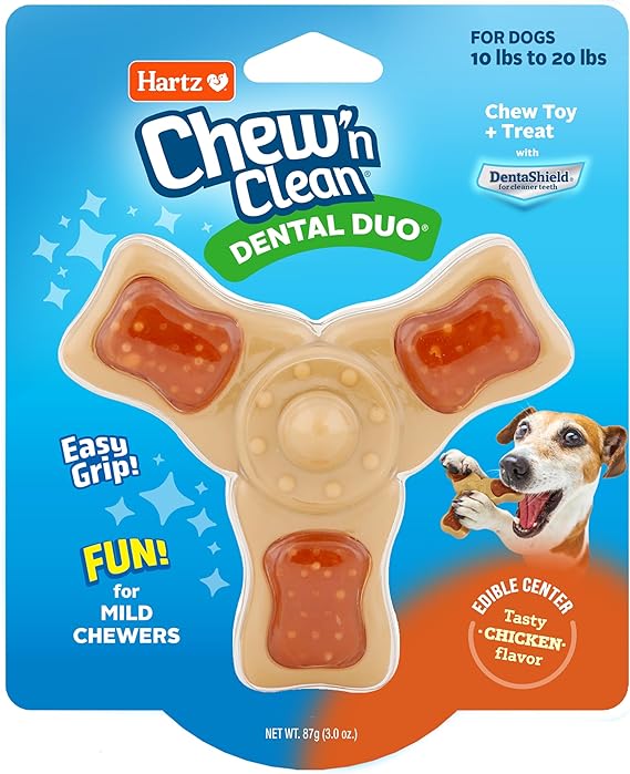Hartz Chew n Clean Chew Toy and Treat in One Chicken Flavored Tri-Point Dog Toy, Small