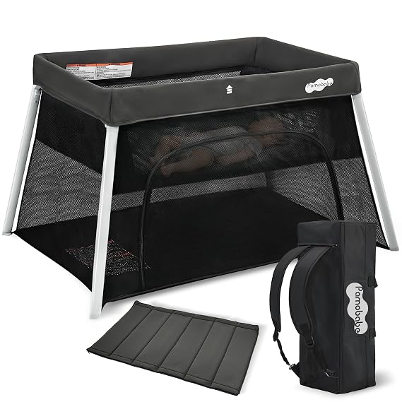 Pamo Babe Travel Pack and Play, Certified Baby Safe Travel Crib, Extra Large Portable Playpen with Mattress & Zipper Door, Portable Crib