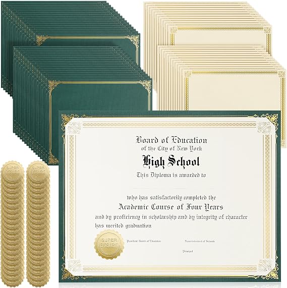 Kosiz 150 Pcs Certificate Kit Gold Foil Diplomas Holders Seals, Green