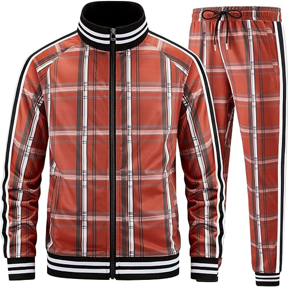 Track Suits for Men Set Plaid Tracksuit Mens Sweatsuits 2 Piece Sport Jogger Sweat Suits Clothes Jogging Outfits