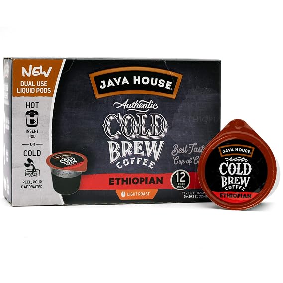JAVA HOUSE Authentic Cold Brew Coffee, Ethiopian, K-Cup Coffee Pods (12 Count)