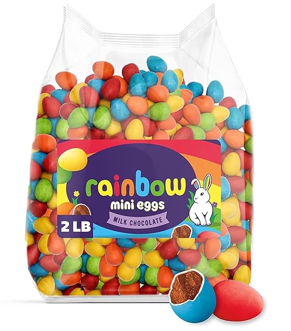 Mini Chocolate Eggs Rainbow Colors 32oz Bulk Bag - Candy Coated Milk Chocolate Eggs, Bite Size Colorful Chocolate Candy for Candy Bowls, Baking, Party Favors, Dessert Toppings & Treats