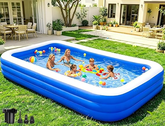 Large Inflatable Pool - 130"72"22" Blow Up Pool for Adults and Childrens with Electric Pump, Swimming Pool for Backyard, Summer Water Party, Outdoor, Garden
