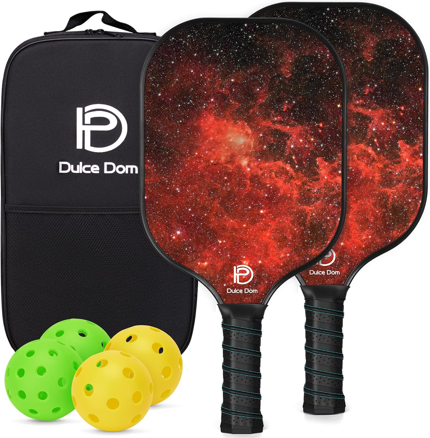 Dulce DOM ピックルボールパドル 2/4個セット - USAPA承認 屋内屋外ピックルボールボール4個 ファイバーグラス表面パドルラケット カバーバッグ付き トレーニング用品に最適 男女兼用