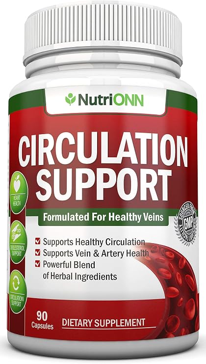 Blood Circulation Support - All Herbal Supplement For Healthy Blood Flow, Arteries & Veins - Promotes Leg Comfort - With Hawthorn, Niacin, L-Arginine, Butchers Broom, Cayenne Pepper, Horse Chestnut