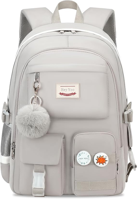 Hey Yoo Backpack for Girls Bookbag Cute School Bag College Middle High Elementary School Backpack for Teen Girls (Grey)