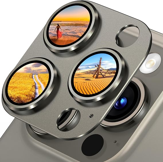 Uyiton for iPhone 15 Pro/iPhone 15 Pro Max Camera Lens Protector | Not Easy to Break, Strong Adsorption, Case-Friendly, Metal 9H Sapphire Glass Rear Camera Screen Cover, Natural Titanium