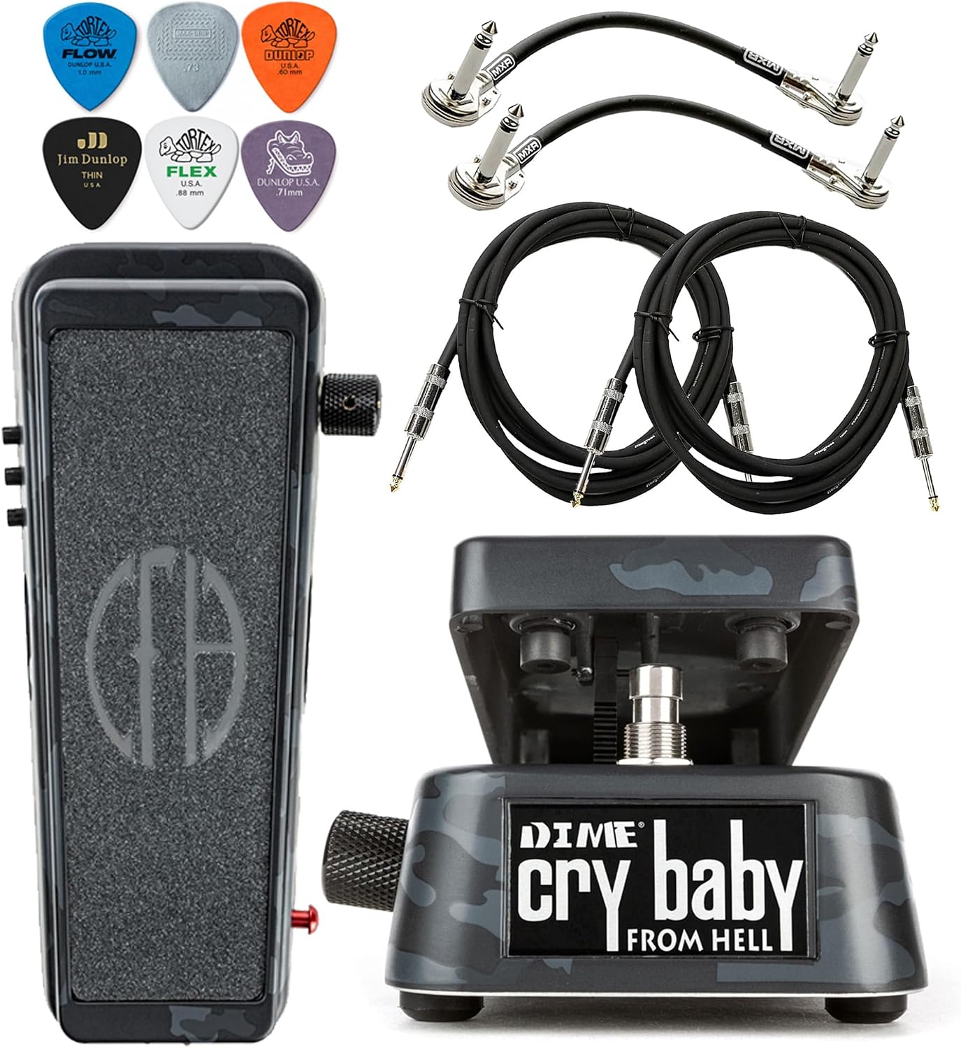Dunlop DB01B Dime Cry Baby From Hell Wah Effects Pedal Tonebird Cable, MXR Patch, Dunlop Picks Bundle