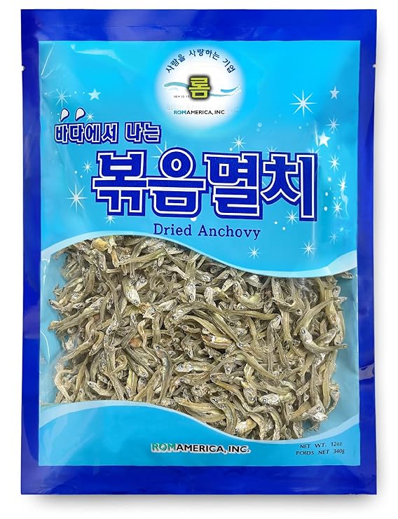 ROM AMERICA Korean Medium Whole Dried Anchovies Anchovy for Broth Dashida Soup Stock and Asian Cooking, 12 oz (Pack of 1)