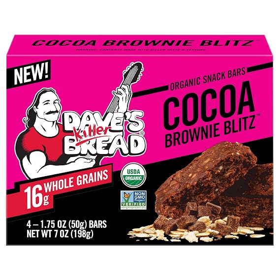 Dave's Killer Bread Cocoa Brownie Blitz Organic Snack Bars, 4 Individually Wrapped Snack Bars