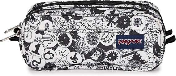 JanSport Large Accessory Pouch – Spacious Zip Organizer for Everyday Essentials, 2.5 L Capacity, 28 x 14 x 9 cm - Doodle Dots