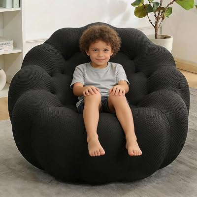 Pumpkin Bean Bag Chair for AdultTeenKids, Comfy Reading Corner Chair for Bedroom Living Room Small Space, Soft Boneless Chair, Free Assemble Black-PP