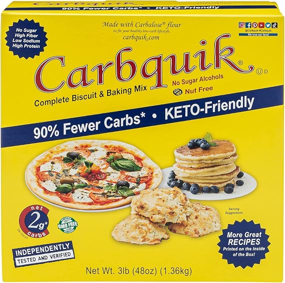 Carbquik Low Carb Pancake & Waffle Mix, 3 lb (48 oz) Box Keto Friendly Baking Mix with 6g Protein Per Serving Sugar Free, Nut Free for Biscuits, Bread, Pizza Crust, Muffins & more