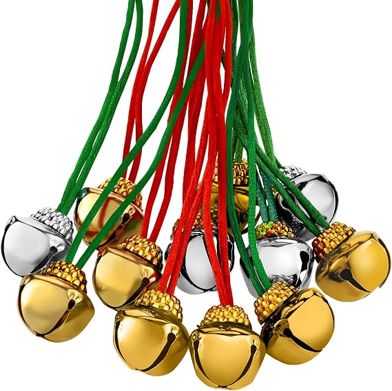 Gejoy 60 Christmas Bell Necklaces,Gold and Silver