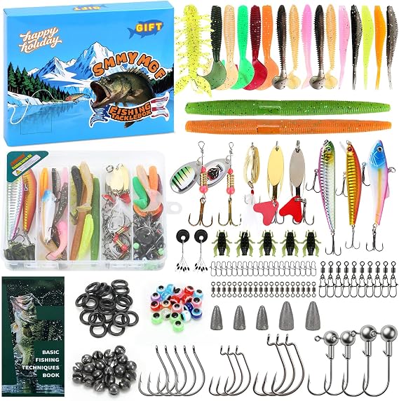 142pcs Fishing Lures Tackle Box Bass Kit with Fishing Techniques Book
