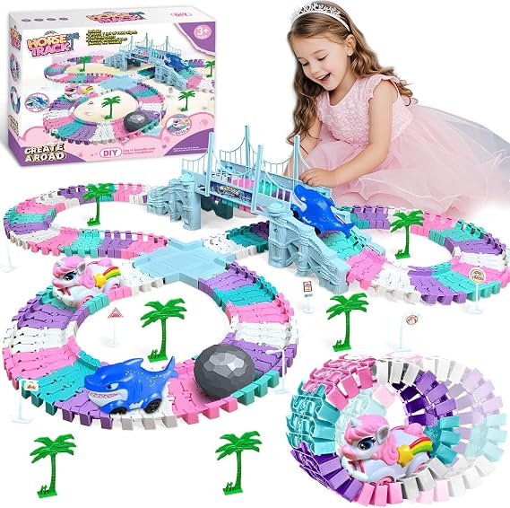 Dolanus Unicorn Car Race Magic Tracks for Girls Toddlers, Age 3+, Gifts