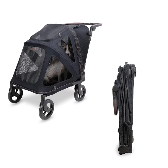WonderFold Hudson Pet Stroller for Medium Pets, Super Flatfold, M, Black