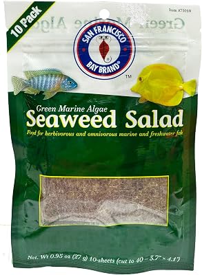 San Francisco Bay Brand Green Seaweed Salad Dried Marine Algae Bulk 0.91 Ounce 40 Mini Sheets Aquarium Fish Food for Saltwater Marine & Freshwater | Seaweed for All Algae Eater Grazers
