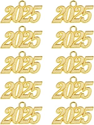 Tupalizy 32x18mm Alloy 2025 Year Charms Graduation Decor 2025 Signet Charms Pendant for Tassel Keychains Bracelets Necklaces Earring Jewelry Making Accessory DIY Crafts Wedding Party Supplies, 10PCS