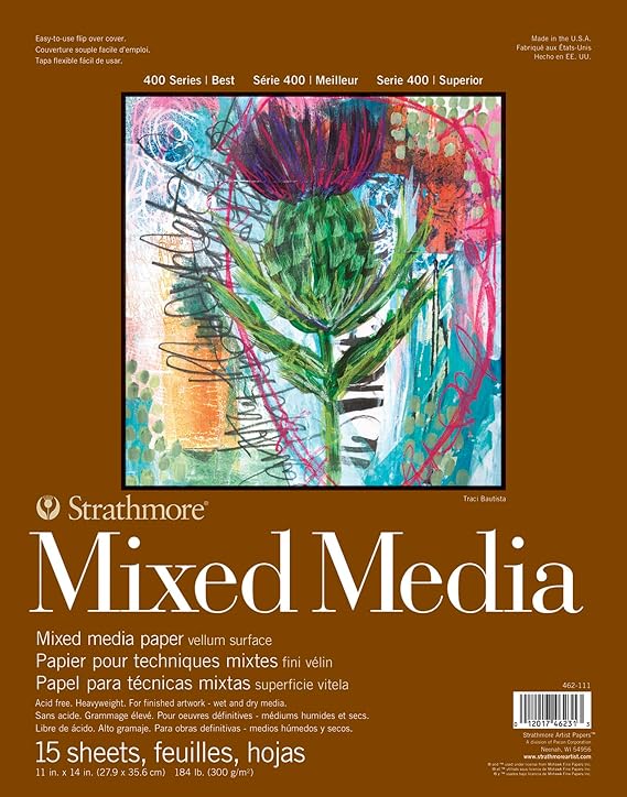 Strathmore 400 Series Tape Bound Mixed Media Pad, 140 lb. Vellum Paper, 11 X 14 inches, 15 Sheets (462-111)