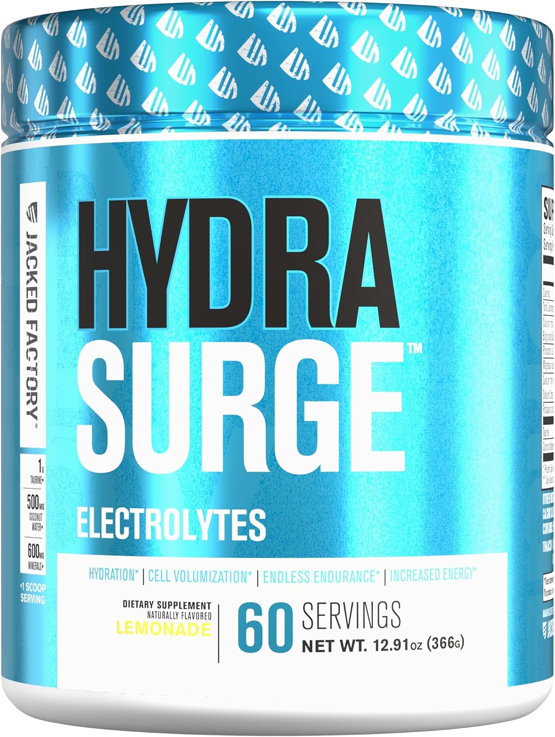 Jacked Factory HYDRASURGE Electrolyte Powder - Hydration Supplement wKey Minerals, Himalayan Sea Salt, Coconut Water - Keto Friendly, Naturally Sweetened - 60 Servings, Refreshing Lemonade