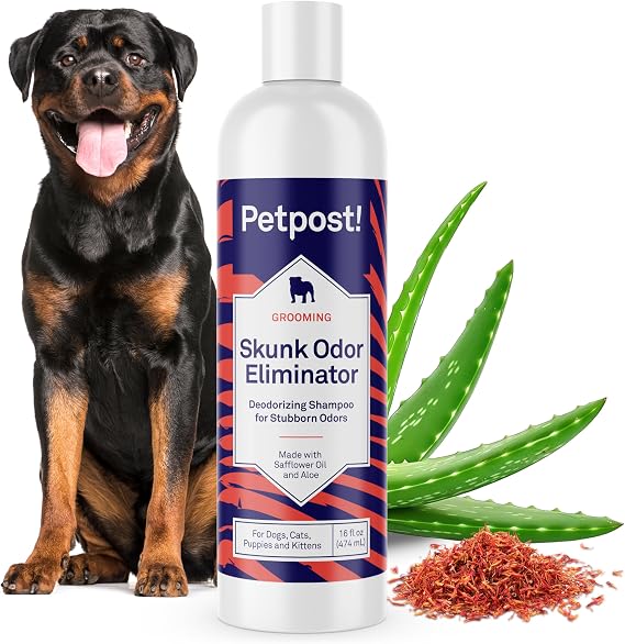 Petpost | Skunk Odor Eliminator Shampoo for Dogs & Cats. Neutralizes Strong Odors. Gentle & Safe Formula. 16 oz