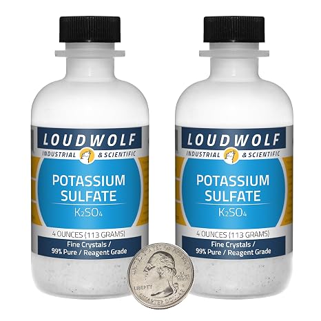 Potassium Sulfate / 8 Ounces / 2 Bottles / 99% Pure Reagent Grade/Fine Crystals