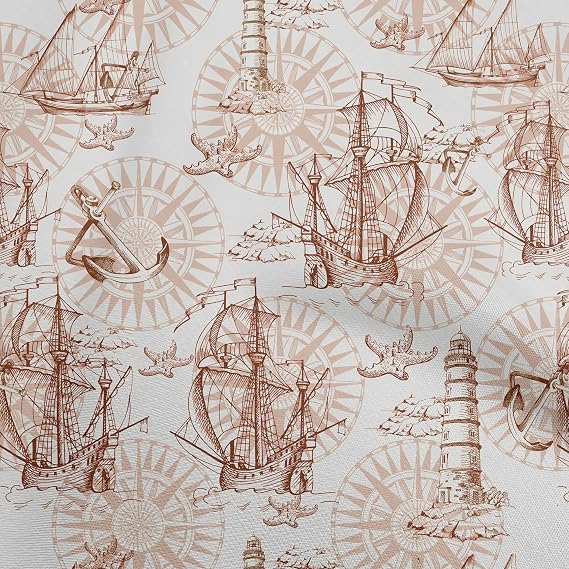 oneOone Cotton Flex Brown Fabric Nautical Prints DIY Clothing Quilting Fabric Print Fabric by Yard 40 Inch Wide