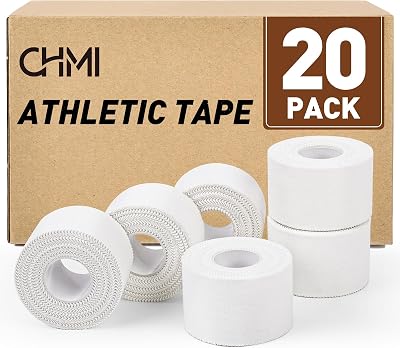 CHMI Athletic Tape,White Sports Tape 20 Pack, 200 Yards Rolls Very Strong Easy Tear NO Sticky Residue Best Tape for Gymnastics Climbing Bat Injuries Medical 1.5 Inch X 200 Yards.
