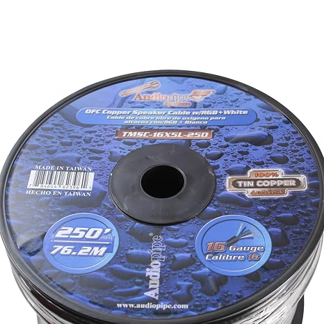 Audiopipe Marine 16 Gauge Speaker Cable with RGB + White LED Cable (250 Feet)