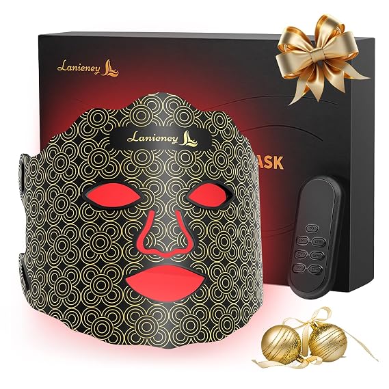 Red Light Therapy Mask for Face, 7 Colors Light Face Mask, Wireless Near-Infrared Light 850nm and Red Light 630nm, Portable, Rechargeable and Soft Design for Home, 176 LED Beads, Black