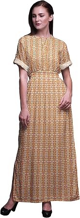 Bimba Rayon Ladies Printed Gown Kimono Sleeves Summer Beach Cocktail Party Long Maxi Side Slit Dress Long Maxi Gown
