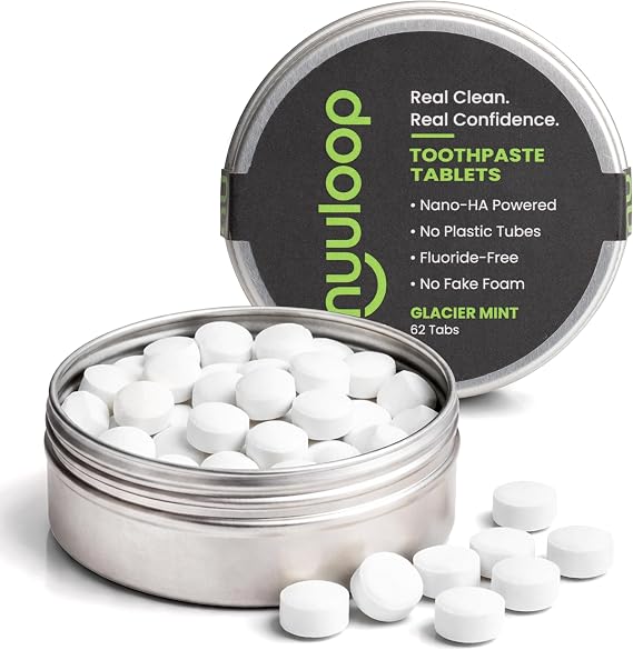 Toothpaste Tablets with Nano Hydroxyapatite, Fluoride-Free, Plastic-Free, Travel-Ready, Glacier Mint, 62 Tablets