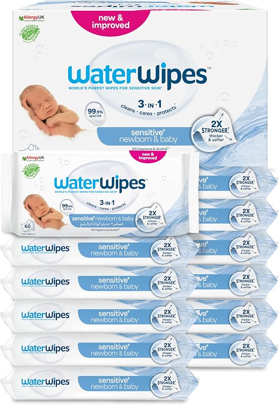 WaterWipes Yeni Doğan & Hassas Ciltler için 720 Yaprak Bebek Islak Mendili (12 x 60 Adet), Bitki Tabanlı