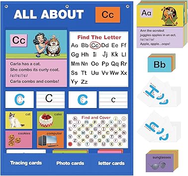Alphabet Learning Pocket Chart, Alphabet Wall Chart for Toddlers 1-3, Handwriting Practice Letter Tracing Circle Time Learning Center for Classroom, Preschool Classroom Must Haves XL35x 27"