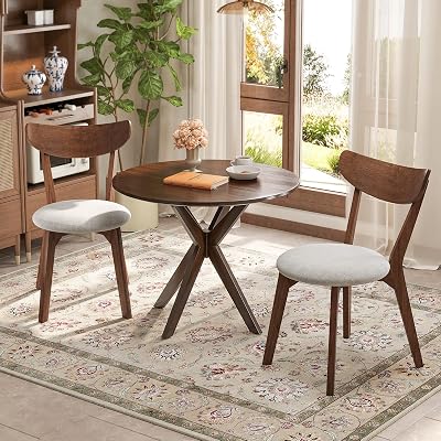 Tangkula Compact Dining Table Set for 2, Wooden Round Kitchen Table & 2 Chairs with Cushioned Seats, 3-Piece Dining Set for Small Spaces, Kitchen, Living Room