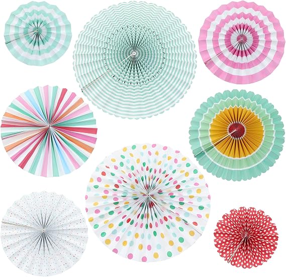 Papierfächer Deko Rosetten Papier Fächer Hängende Dekoration für Party Hochzeit Geburtstag Festival Baby Shower Backdrop Garland Party Event Karneval Gartenparty (Mehrfarbig)