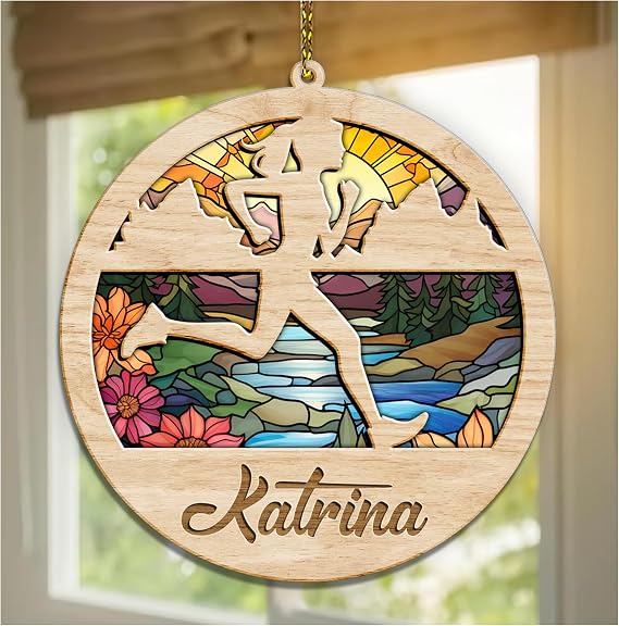 HYTURTLE Personalized Running Christmas Ornament Gifts for Girls Women | Birthday Gifts for Running Lovers - Runner Tree Decorations - Runner Gift - 2 Layered Wooden Acrylic Ornament Keepsake
