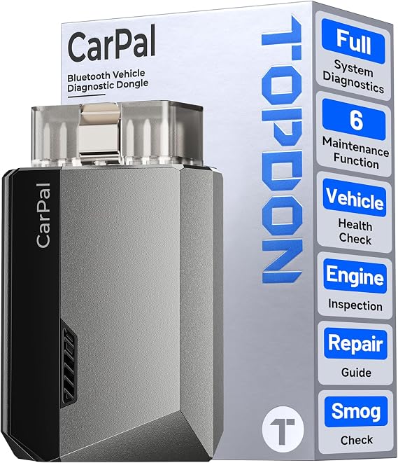 TOPDON CarPal A, OBD2 Scanner, All System Diagnosis, Wireless Bluetooth Diagnostic Tool, Vehicle Health Check, Smog Check, Repair Guide, Engine Inspection, Vehicle Performance Test