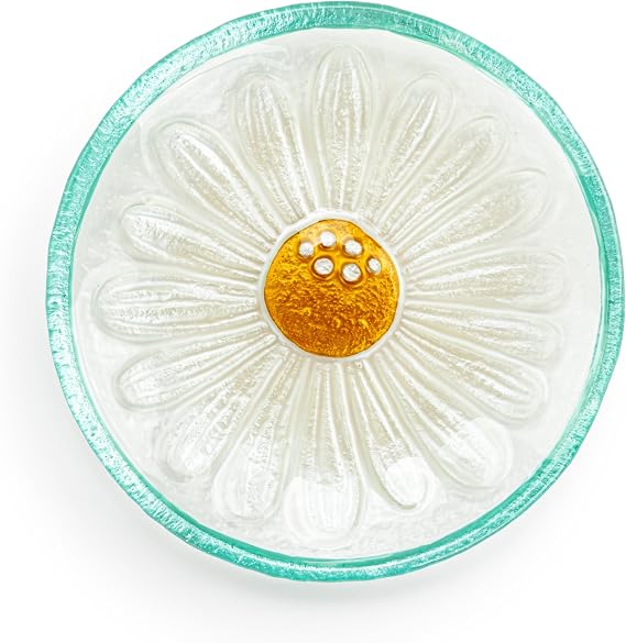 DEMDACO Decorative Serving Dining Dish Appetizer Plate, 6.5 Inch Glass, Daisy