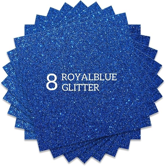 Royal Blue Glitter HTV Heat Transfer Vinyl Bundle 8 sheets-12 x12 Iron on Vinyl for T Shirts Hats Clothing Compatible with Cricut Cameo Heat Press Machine