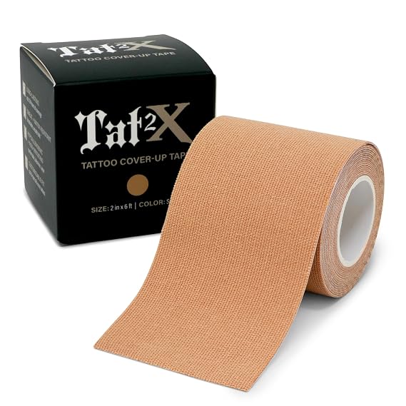 Tattoo Cover Up Tape - Suntan - 6ft x 2in Roll | Long Lasting Adhesive. Sweat-Resistant, Water-Resistant, Hypoallergenic, Breathable, Latex-Free. For Neck, Fingers, Hands.