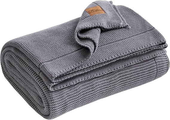 Dalisa 100% Organic Cotton Knitted Blanket – GOTS Certified, Boho Vintage Style (Anthracite, 150x200 cm) in Sofa, Bed and Home Decoration with Lightweight, Breathable and Comfortable Structure