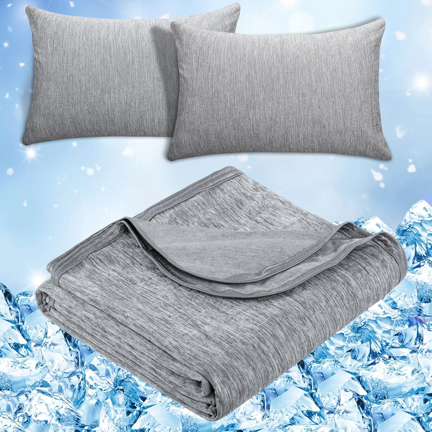 CHOSHOME 1 Pack Grey Cooling Blanket 60 X 80 and 2 Pack Cooling Pillow Cases 20 X 30, Bundle