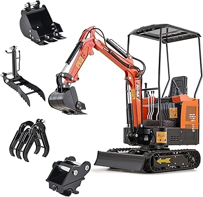 AMH 1.3 Ton Mini Excavator Machine with Hydraulic Thumb Grapple Quick Hitch Bucket, 23 hp Crawler Excavator with EPA Certified Engine, Trench Digger with Adjustable Seat for Farm Construction Site