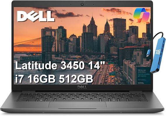 Dell Latitude 3450, 14" FHD, Intel i7-1355U, 16GB DDR5 RAM, 512GB SSD | Anti-Glare, Business Laptop, Backlit, Fingerprint, Ethernet, 1080p HDR IR Webcam, Wi-Fi 6E, IST HUB, Win 11 Pro w/Copilot