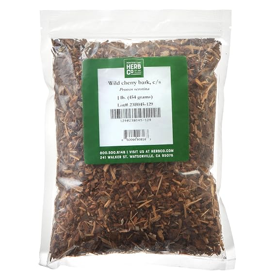 Wild Cherry Bark Cut & Sifted, by Herb Co, Prunus Serotina, From the United States, Kosher, for Traditional Syrup, Tea & Tinctures, 1 lb
