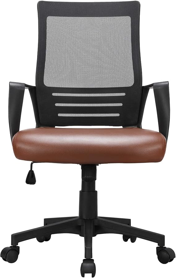 Yaheetech Computer Desk Chair, Mid-Back Mesh Swivel Office Task Seat, Brown
