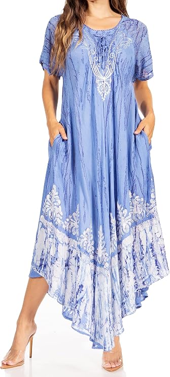 Sakkas Devora Women's Maxi Nightgown Caftan Kaftan Dress Tie Dye Batik & Corset